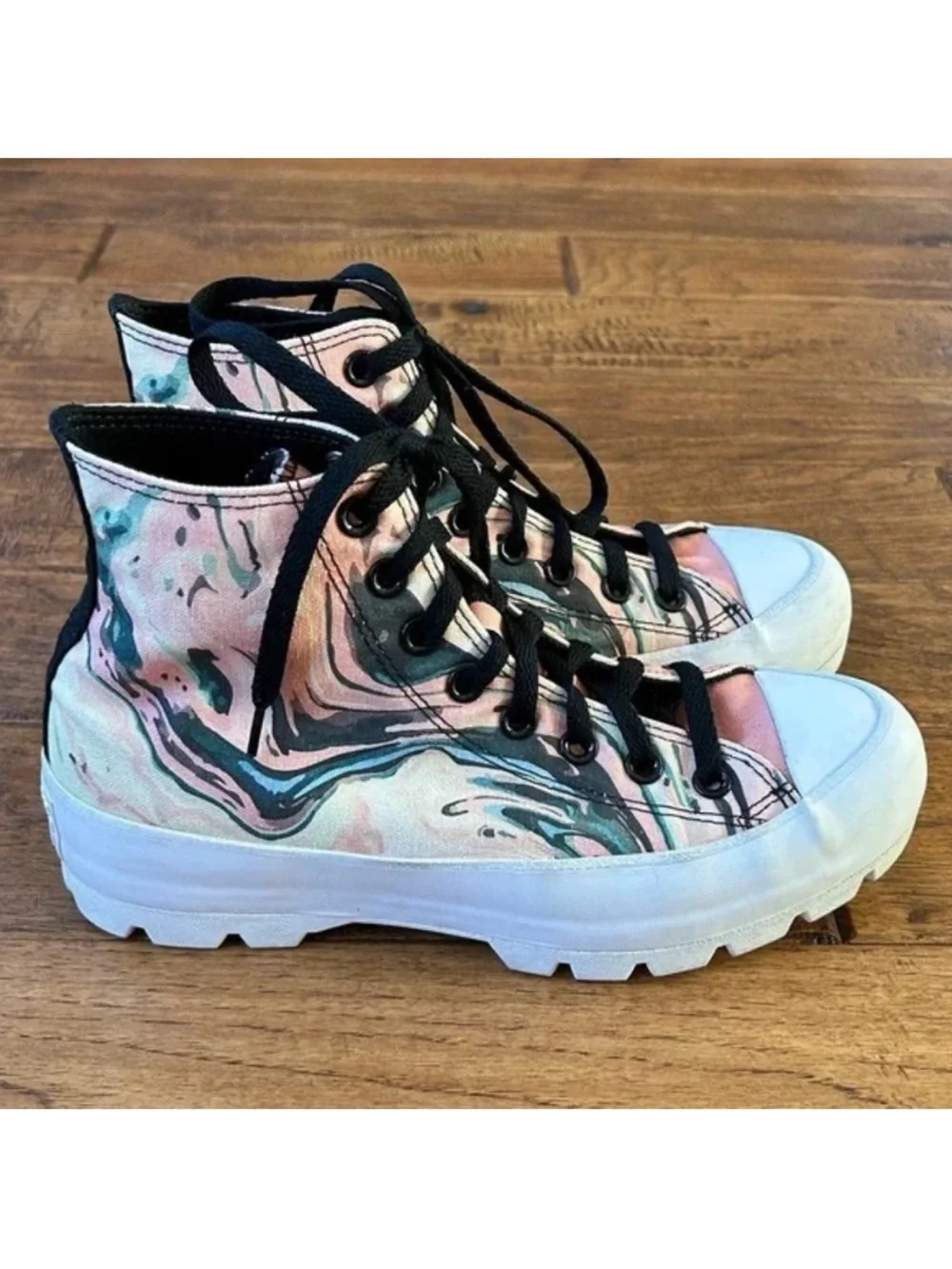 Chuck Taylor All Star Lugged Heel Platform High Top Sneakers Custom Print 8.5